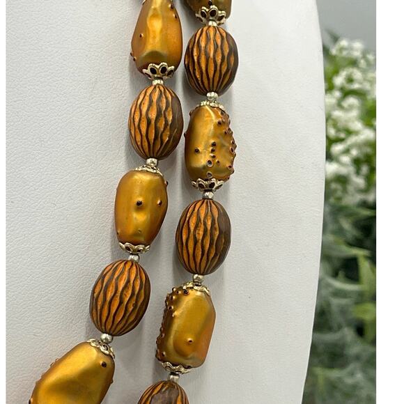 Hong Kong Vintage Copper Brown Bumpy Textured Two Strand Lightweight Necklace - Picture 12 of 12